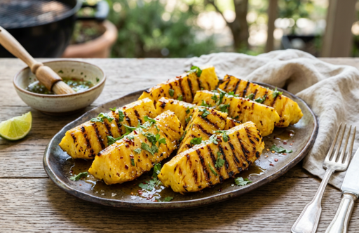 Gegrilde ananas met caramel van de BBQ
